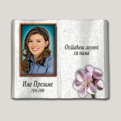 Porculanska slika u obliku otvorene knjige s portretom žene i cvijetom